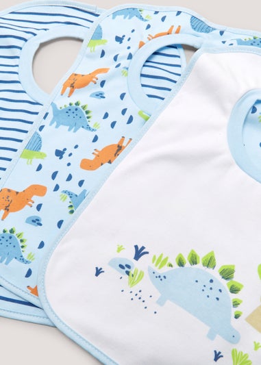 3 Pack Blue Dinosaur & Stripe Jersey Bibs