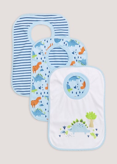 3 Pack Blue Dinosaur & Stripe Jersey Bibs
