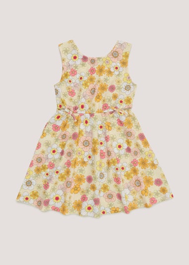 Cream Floral Print Crinkle Dress (4-13yrs)