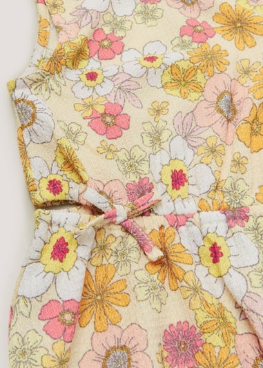 Cream Floral Print Crinkle Dress (4-13yrs)