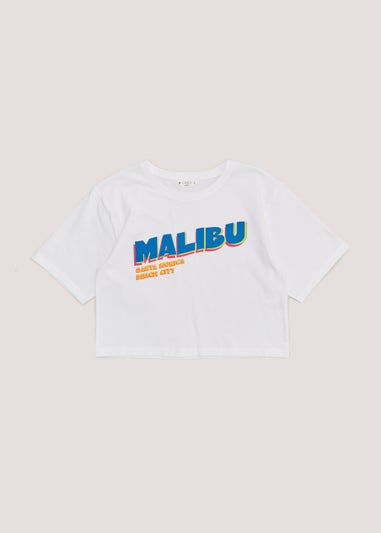 Girls Candy Couture White Malibu Cropped T-Shirt (9-16yrs)