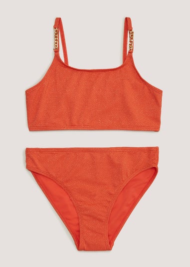 Girls Candy Couture Red Glitter Waffle Bikini Set (9-16yrs)