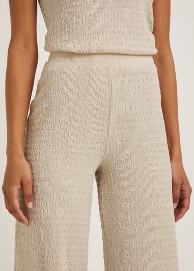 Beige Textured Culotte Cropped Wide Leg Co-Ord Trousers