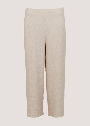 Beige Textured Culotte Cropped Wide Leg Co-Ord Trousers