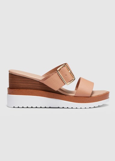 NOVO Tan Bridgette Wedged Mules - Matalan