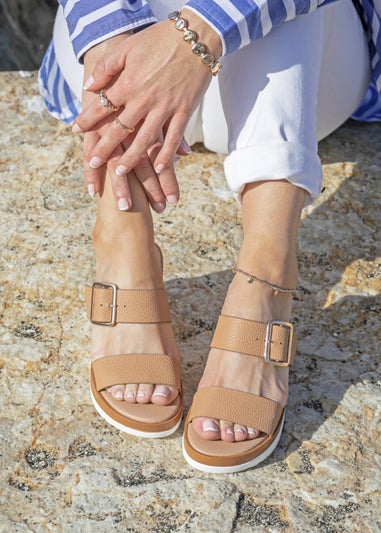 NOVO Tan Bridgette Wedged Mules