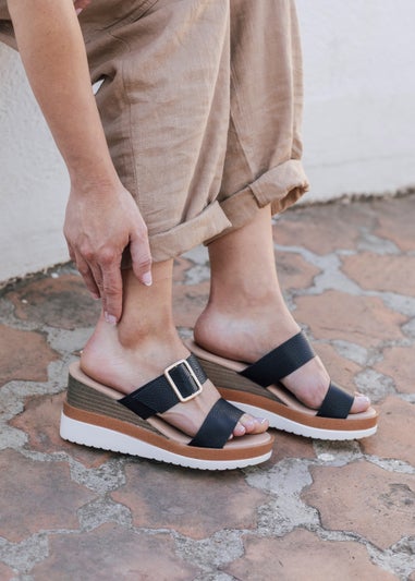 NOVO Black Bridgette Wedged Mules