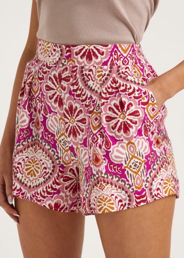 Pink Ikat Floral Print Shorts