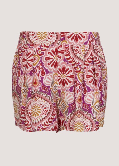 Pink Ikat Floral Print Shorts