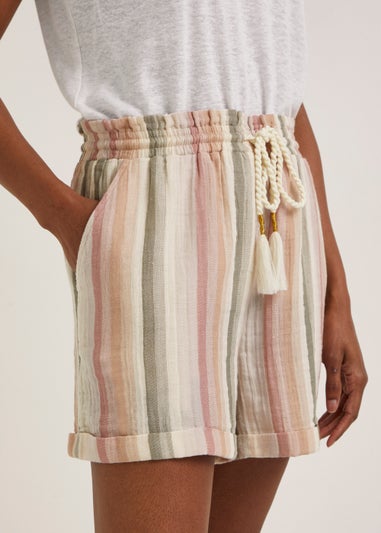 Multicoloured Stripe Double Cloth Shorts