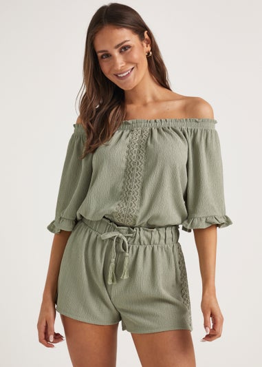 Khaki Lace Co-Ord Top