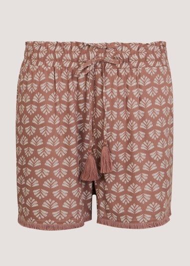 Beige Print Tassel Shorts