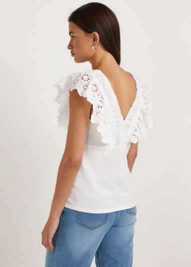 White Schiffli Vest Top