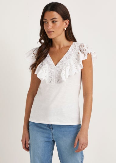 White Schiffli Vest Top