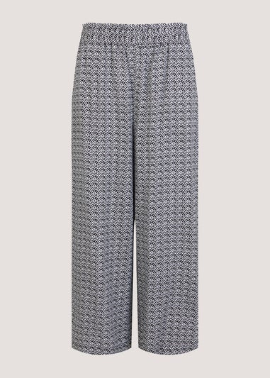 Black & White Ikat Cropped Wide Leg Trousers