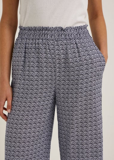 Black & White Ikat Cropped Wide Leg Trousers