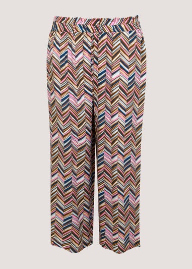 Multicoloured Zigzag Wide Leg Cropped Trousers