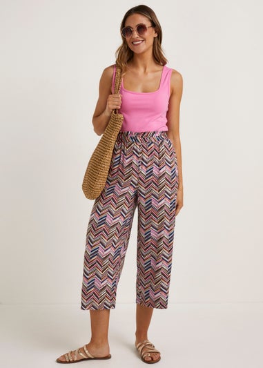 Spot Print Wide Leg Cropped Linen Trousers - Linen Trousers - Trousers -  Womens