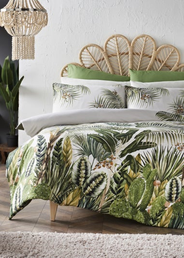 Green Palm House 100% Cotton Duvet Cover - Matalan