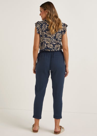 Navy Belted Tapered Trousers