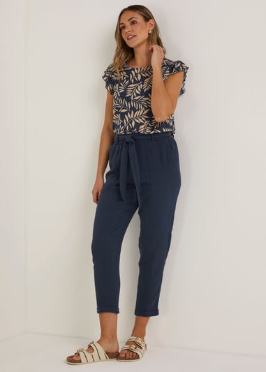 Navy Belted Tapered Trousers