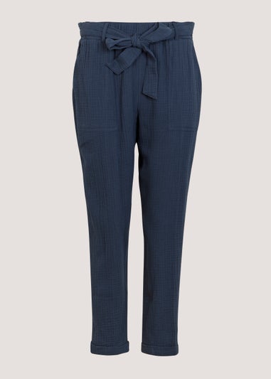 Navy Belted Tapered Trousers