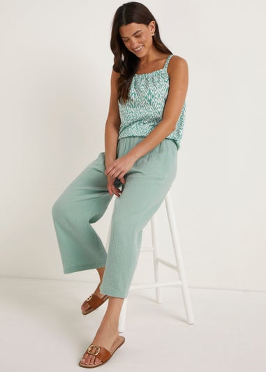 Sage Double Cloth Cropped Trousers