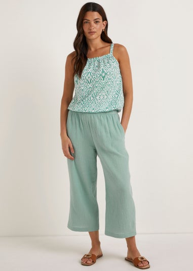 Sage Double Cloth Cropped Trousers