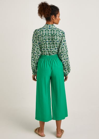 Green Wide Leg Cropped Trousers