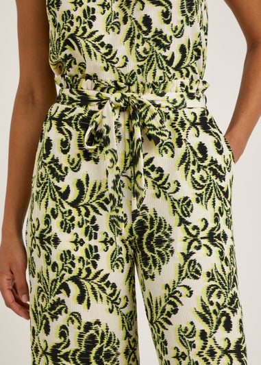 Lime Print Plisse Cropped Trousers