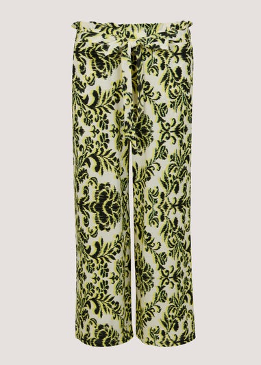 Lime Print Plisse Cropped Trousers