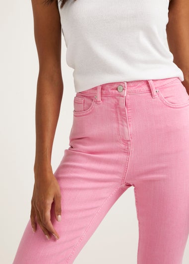 Pink Cropped Flared Jeans