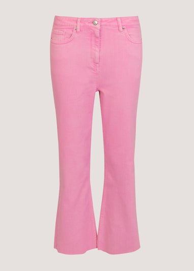 Pink Cropped Flared Jeans