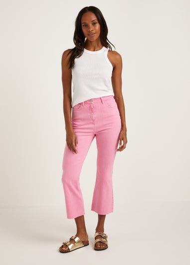 Pink Cropped Flared Jeans