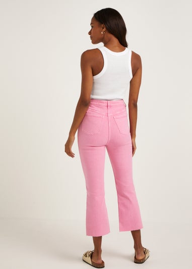 Pink Cropped Flared Jeans