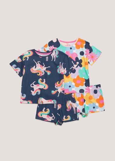 Girls 2 Pack Unicorn Short Pyjama Sets (4-13yrs)