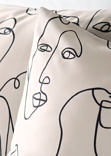 Black & White Linear Faces Reversible Duvet Cover