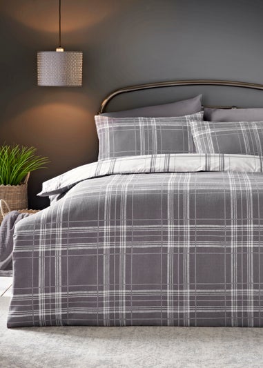 Grey Waffle Check Reversible Duvet Cover