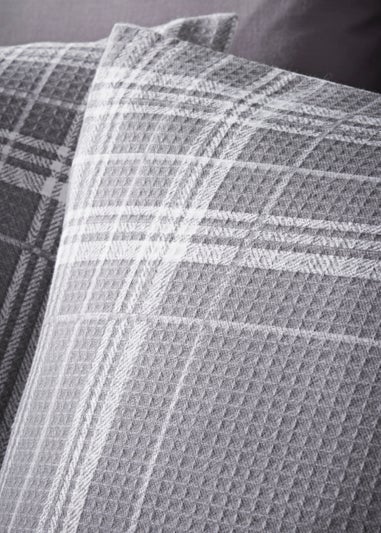 Grey Waffle Check Reversible Duvet Cover