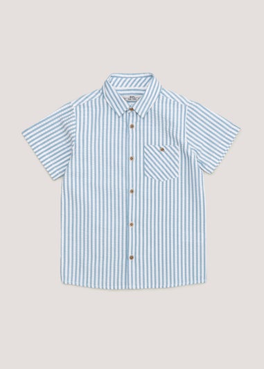Boys Mini Me Blue Stripe Seersucker Shirt (4-13yrs)