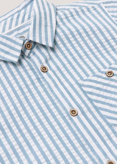 Boys Mini Me Blue Stripe Seersucker Shirt (4-13yrs)