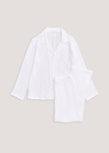 White Double Cloth Button Up Pyjama Set