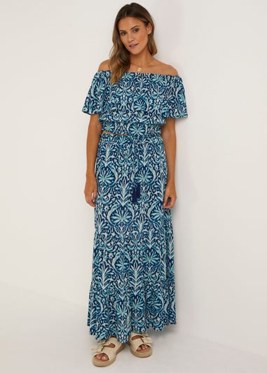 Blue Crinkle Co-Ord Maxi Skirt