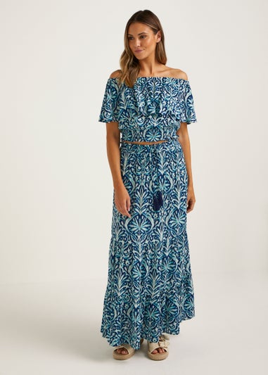 Blue Crinkle Co-Ord Maxi Skirt