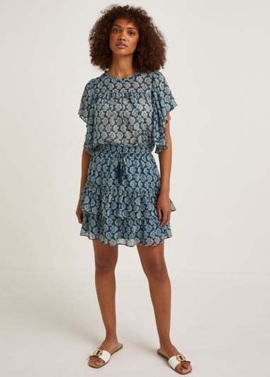 Blue Print Metallic Co-Ord Mini Skirt