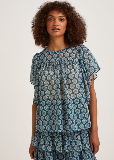 Blue Woodblock Co-Ord Blouse