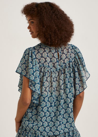 Blue Woodblock Co-Ord Blouse