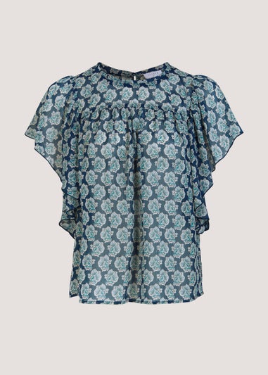 Blue Woodblock Co-Ord Blouse