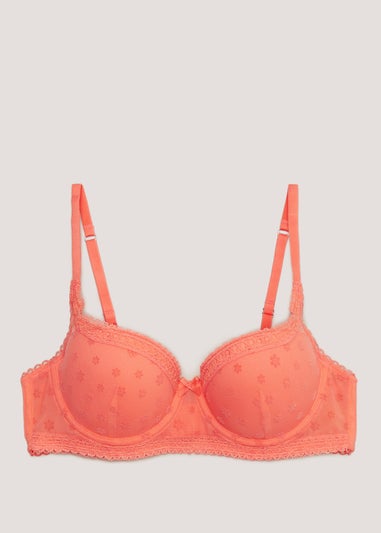 Coral Floral Flock Bra