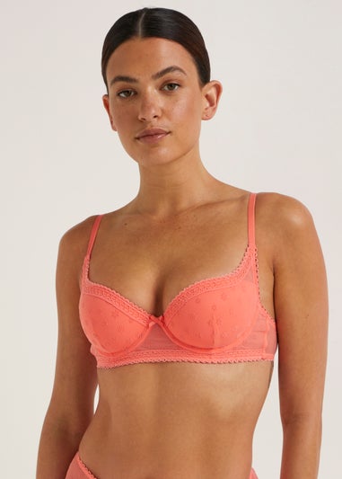 Coral Floral Flock Bra